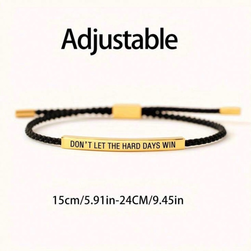 Don’t Let the Hard Days Win Adjustable Bracelet - Black & Gold - Picture 3 of 3